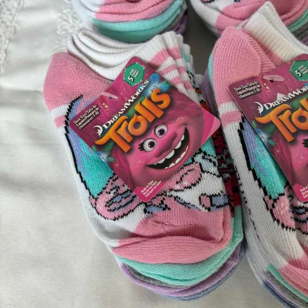 DreamWorks Trolls Girls 5 Pair Pack Low Cut Socks Shoe SZ 7-10 Poppy Branch NEW
